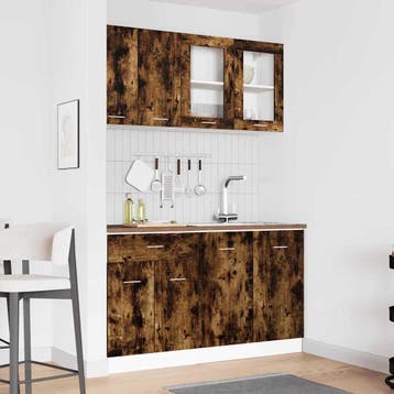 vidaXL Keuken Eenheid LYON 4 st Gerookt eiken Bewerkt hout, Verzenden, Nieuw, Bruin