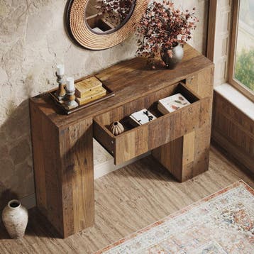 Rustieke Houten Console Tafel met Lade - 100 cm - Entree, Wo, Verzenden, Nieuw