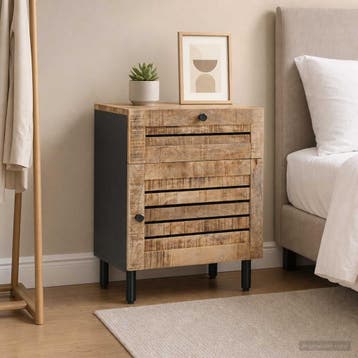 vidaXL Nachtkastje Naturel 50 x 33 x 60 cm Massief Mango, Huis en Inrichting, Minder dan 45 cm, Verzenden, Nieuw, 55 tot 70 cm