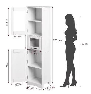 Slanke Hoge Badkamerkast 170 cm – Verstelbare Plank en Lade, Verzenden, Nieuw