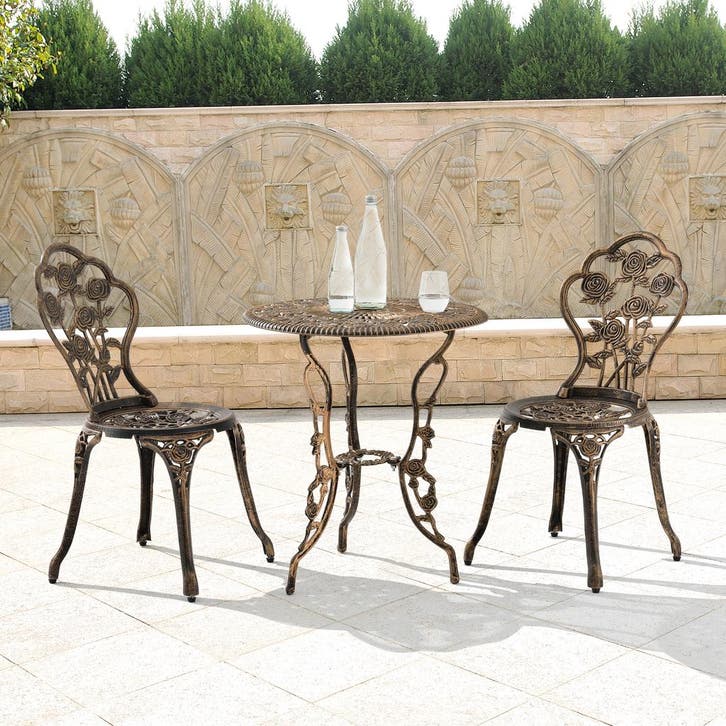 Bistroset balkonset gietijzer tuintafel 2 tuinstoelen bronsk, Tuin en Terras, Tuinsets en Loungesets, Verzenden
