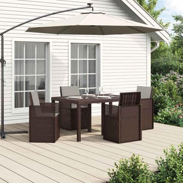 vidaXL Tuin eettafelset met kussen 5 pcs Bruin en lichtgrijs, Verzenden, Nieuw, Textileen, 5 zitplaatsen