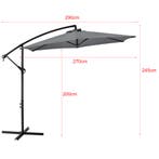 Zweefparasol staal Ø 270x245 cm incl. kruisvoet grijs, Tuin en Terras, Zonneschermen, Verzenden, Nieuw