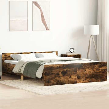 vidaXL Bedframe met hoofd- en voeteneinde gerookt eiken, Bruin, Verzenden, 190 cm of minder, Overige maten