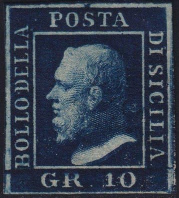 Italiaanse oude staten - Sicilië 1859 - 10 g donkerblauw, Gestempeld