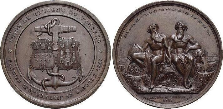 Bronze-medaille 1844 Koeln-freie Reichsstadt, Postzegels en Munten, Penningen en Medailles, Verzenden