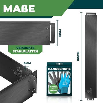 Gazonrand - Tuinrand - 5 stuks - 100x18 cm - Zwart - KESSER®, Verzenden, Zo goed als nieuw