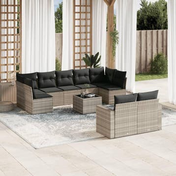vidaXL 10-delige Loungeset met kussens poly rattan, Verzenden, Nieuw, Loungeset