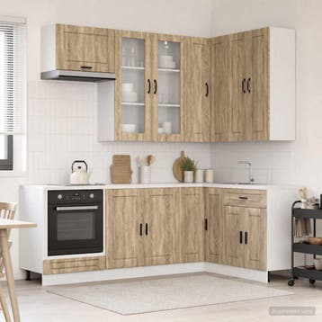 vidaXL Keukenblok PORTO 8 pcs Sonoma Eiken Bewerkt hout, Verzenden, Nieuw, Bruin