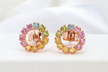 Zonder minimumprijs - Oorbellen Verguld Toermalijn - 18k, Sieraden, Tassen en Uiterlijk, Oorbellen, Nieuw