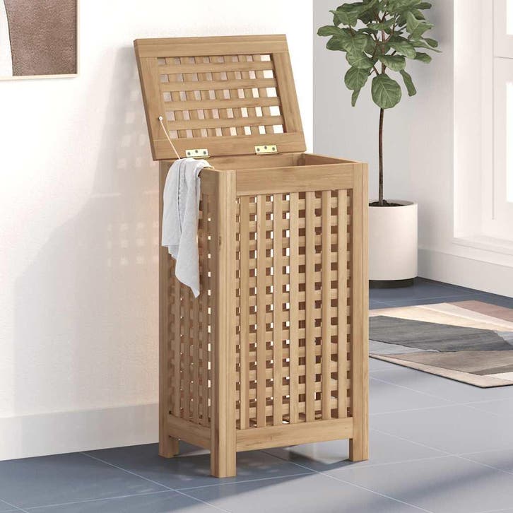 vidaXL Wasmand 35x25x60 cm massief teakhout, Tuin en Terras, Droogmolens en Wasrekken, Nieuw, Verzenden