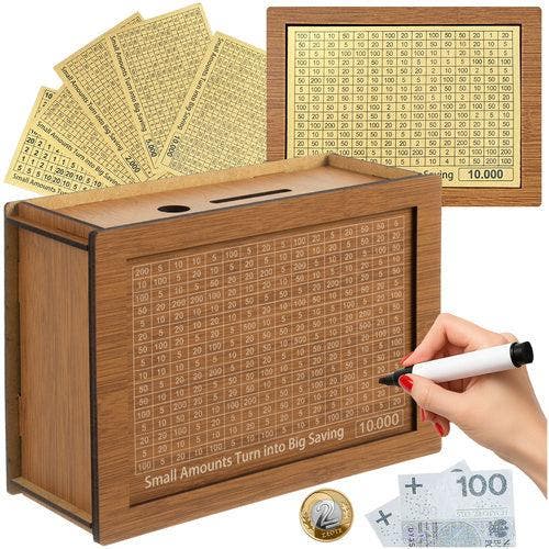 Ruhhy Houten Spaarpot 10.000 Challenge – Verwisselbare, Huis en Inrichting, Woonaccessoires | Overige, Ophalen of Verzenden