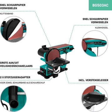 2dekans | VONROC Band- en schijfschuurmachine 350W – Incl., Ophalen of Verzenden, Zo goed als nieuw