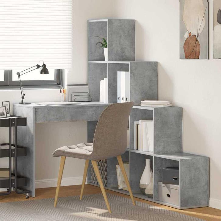 vidaXL Hoekbureau Beton Grijs 101,5 x 149,5 x 149,5 cm, Huis en Inrichting, Bureaus, Nieuw, Verzenden