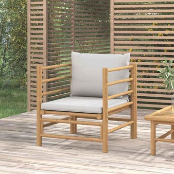 vidaXL Tuinbank met lichtgrijze kussens bamboe, Verzenden, Nieuw, Hout