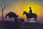 A. Belomi (XX) - Cowboys and horses at sunset, Antiek en Kunst