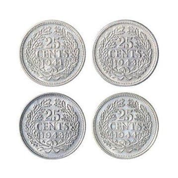 Nederland. Wilhelmina. 25 Cents 1941 PP, 1943 PP, 1943 EP &