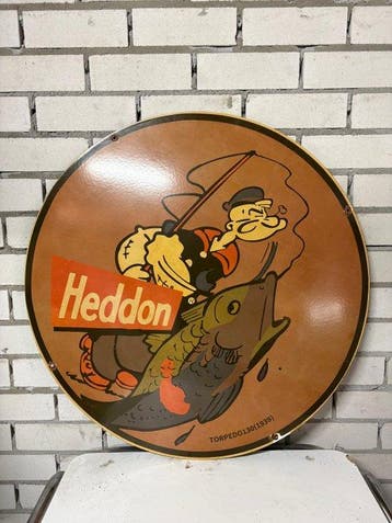XXL Emaille reclamebord – Heddon visreclame met Popeye –