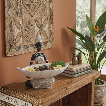 Afrikaanse Tribale Vrouw Beeld met Blad Schaal - Decoratieve, Verzenden