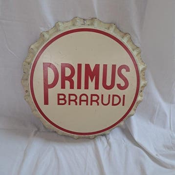 primus bier - Primus Brarudi kroonkurk - Reclamebord - blik