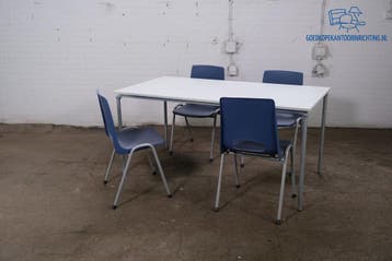 Tweedehands kantinetafel 160x80 cm wit blad zilvergrijs, Verzenden, Gebruikt