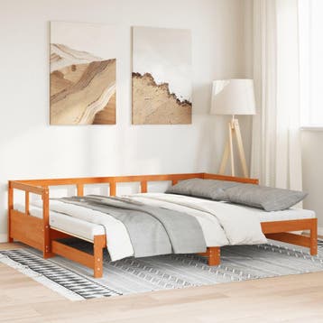 vidaXL Slaapbank onderschuifbed matras 80x200 cm grenenhout, Eenpersoons, Bruin, Verzenden, Nieuw