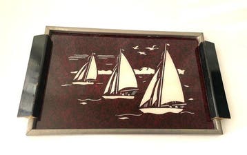 Dienblad - Hout, verchroomd metaal en glas - Dienblad met