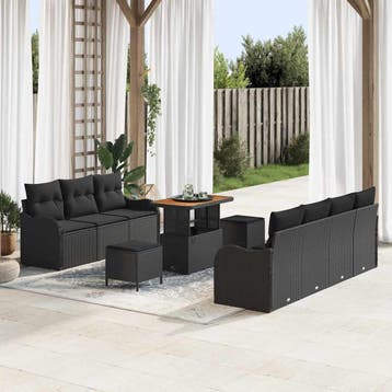vidaXL Tuinbankenset 10 st Zwart poly rattan, Verzenden, Nieuw, Rotan, Meer dan 8 zitplaatsen