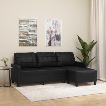 vidaXL Driezitsbank met voetenbank 180 cm kunstleer zwart, Verzenden, Leer, Minder dan 150 cm, Driepersoons