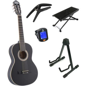 LaPaz C30BK klassieke gitaar 3/4-formaat zwart + statief +, Muziek en Instrumenten, Verzenden, Nieuw