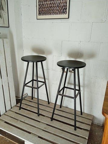 Kruk (2) - Vintage industriële hoge barkrukken - Staal, Hout