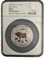 Lunar II Year of the Pig - 5 oz 2019 NGC MS70 gecertificeerd, Verzenden, Losse munt, Zilver