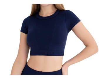 Dames Sport Crop Top - Korte Mouwen - WOOSTER® - Donkerblauw, Kleding | Heren, Verzenden