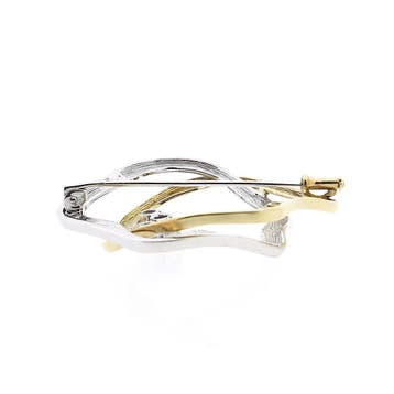 Bicolor gouden broche met diamanten; 0,06 ct., Gebruikt, Ophalen of Verzenden, Met edelsteen, Goud