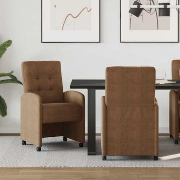 vidaXL Eetkamerstoelen met Wieltjes 2 st Faux suede leer, Huis en Inrichting, Stoelen, Verzenden, Nieuw, Bruin