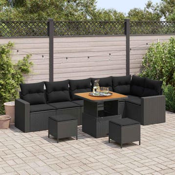 vidaXL Tuinbankenset 9 pcs Zwart poly rattan, Verzenden, Nieuw, Rotan, Meer dan 8 zitplaatsen