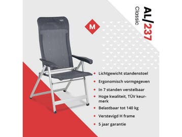 Crespo AL/237 - Standenstoel - Compact ontwerp - Verstelbare, Caravans en Kamperen, Verzenden, Zo goed als nieuw