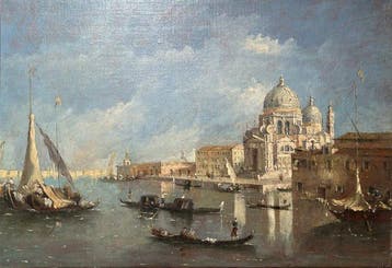 Scuola vedutista veneziana (XIX) - Veduta di Venezia con la, Antiek en Kunst