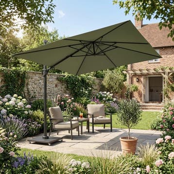 Challenger T2 zweefparasol 300x300 cm olijf, Tuin en Terras, Ophalen of Verzenden, Nieuw