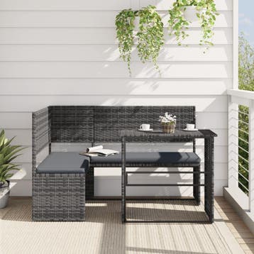 vidaXL Tuinbank met tafel en kussens L-vormig poly rattan, Verzenden, Nieuw