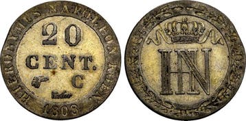 20 Centimes 1808 C Westfalen Koenigreich: Hieronymus Napo..., Verzenden