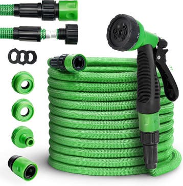 Flexibele Tuinslang - Inc. sproeikop - 30 meter - Groen - Ti, Verzenden, Zo goed als nieuw