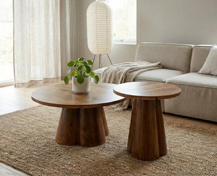 Salontafel Balou rond set van 2 mangohout 80x80x42 cm -, Huis en Inrichting, Tafels | Salontafels, Nieuw, Ophalen of Verzenden