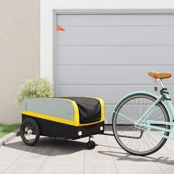 vidaXL Fietstrailer 45 kg ijzer zwart en geel, Fietsen en Brommers, Fietsaccessoires | Aanhangers en Karren, Verzenden, Nieuw