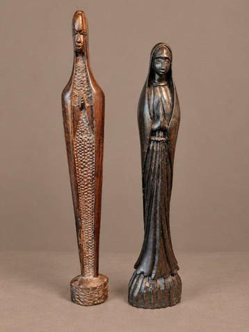 Beeld, Twee Afrikaanse Maria beelden - 34 cm - Hout