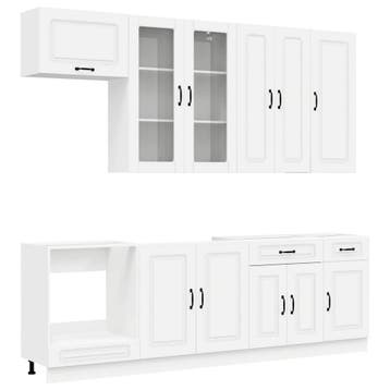 vidaXL Keukenblok KALMAR 8 st Wit Bewerkt hout, Huis en Inrichting, Keuken | Keukenelementen, Verzenden, Nieuw, Wit