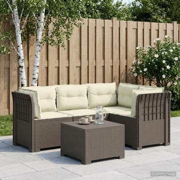 vidaXL 4-Persoons Tuinbank met Kussens Rieten Look PP, Verzenden, Nieuw