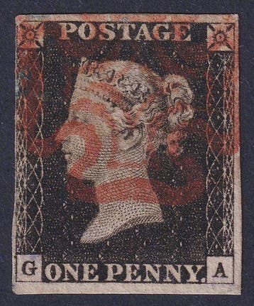 Groot-Brittannië 1840 - 1 Penny Black - Maltees Kruis rood -, Postzegels en Munten, Gestempeld
