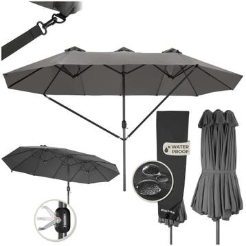 Dubbele Parasol Silia 460x270 cm met 3 windvakken - grijs, Verzenden, Nieuw