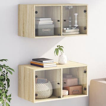 vidaXL Wandkasten met glazen deuren 2 st 68,5x37x35 cm, Huis en Inrichting, Kasten | Overige, Verzenden, Nieuw